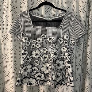 Anthropologie Black and White Floral Blouse